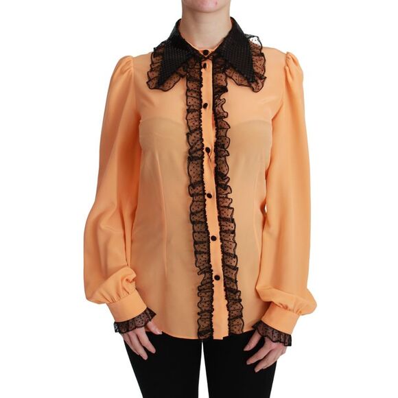 Dolce & Gabbana Dolce Gabbana Blouse Peach Silk Long Sleeves Women Yellow Shirts